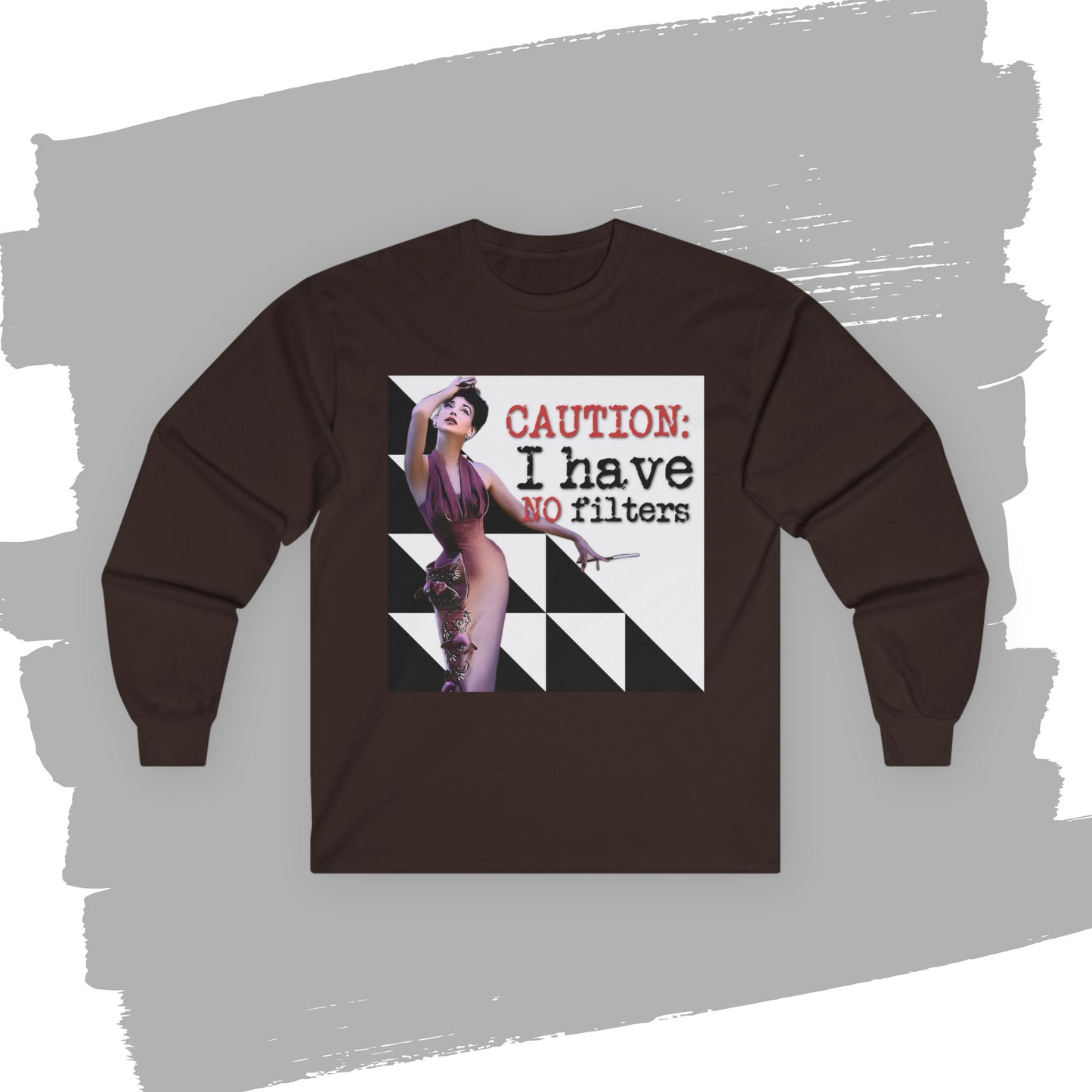 'CAUTION: I have no filters' - Funny Retro Long Sleeve Tee -