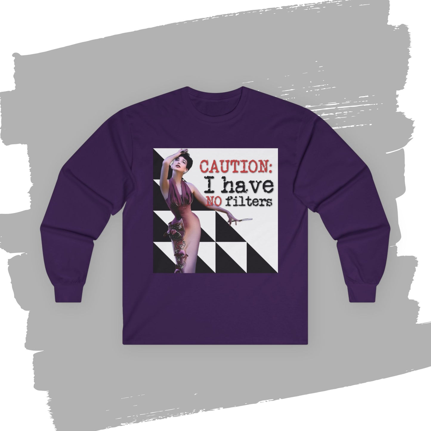 'CAUTION: I have no filters' - Funny Retro Long Sleeve Tee -
