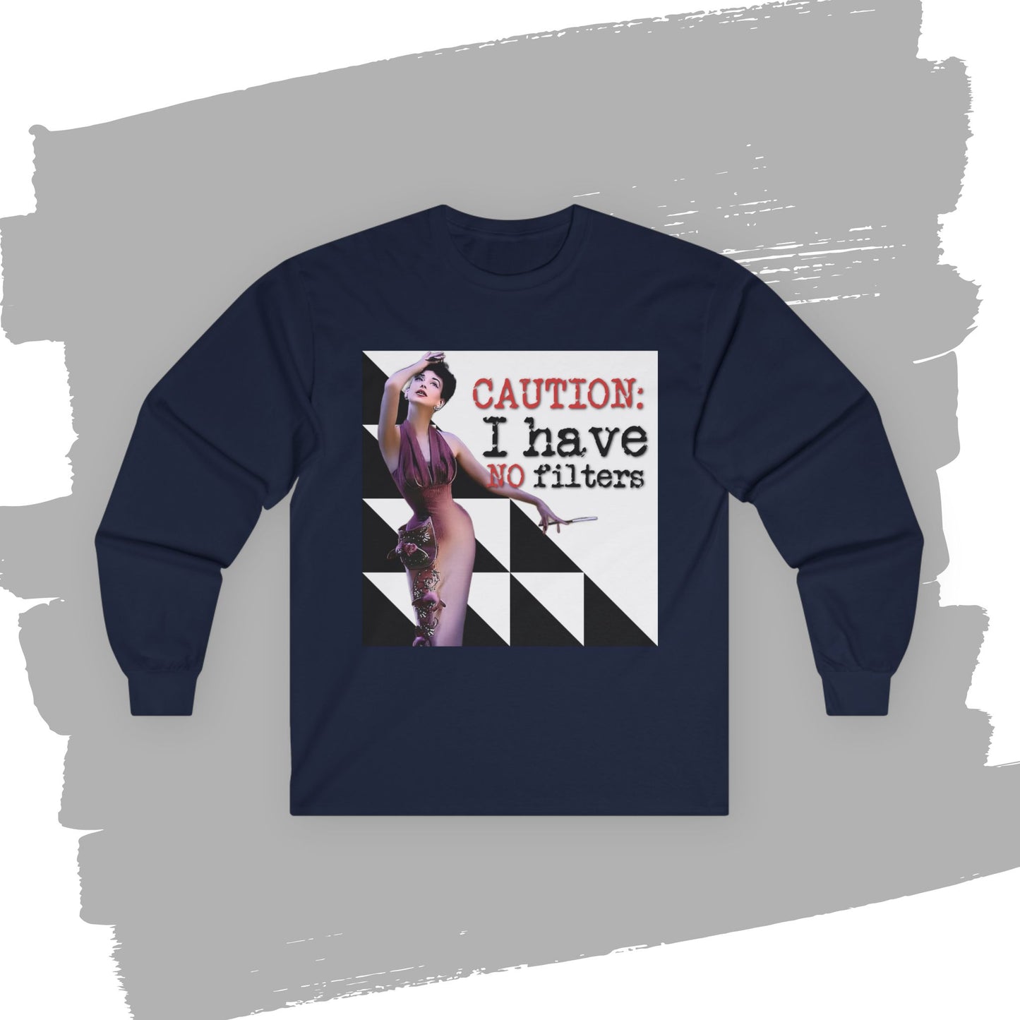 'CAUTION: I have no filters' - Funny Retro Long Sleeve Tee -