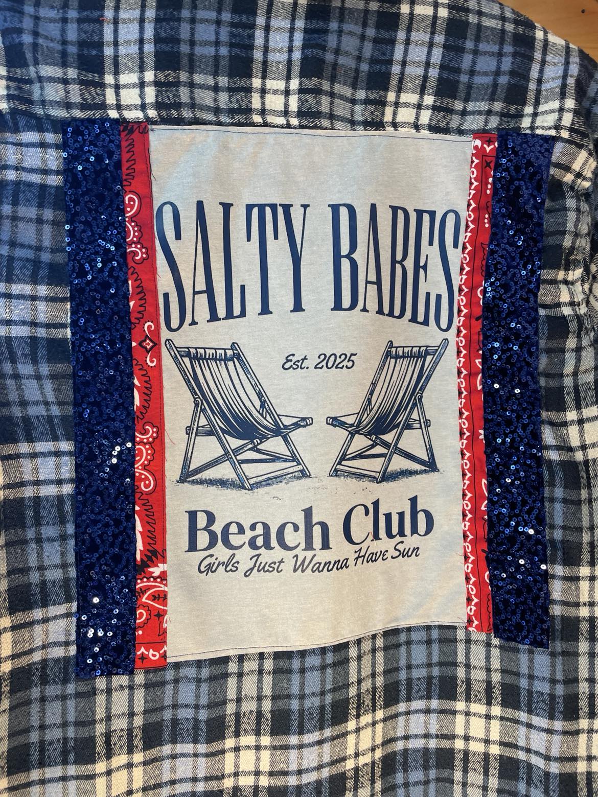 🏖️ “Salty Babes Beach Club” Upcycled Flannel