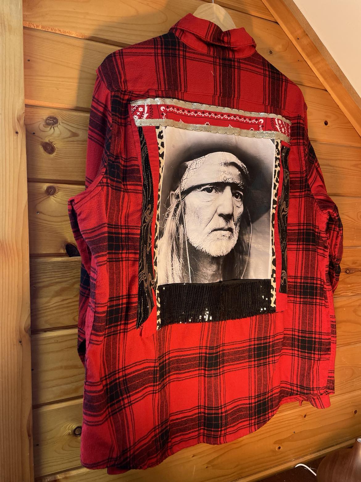 🔥 “Whiskey Weather” Upcycled Willie Nelson Flannel (One of a Kind)