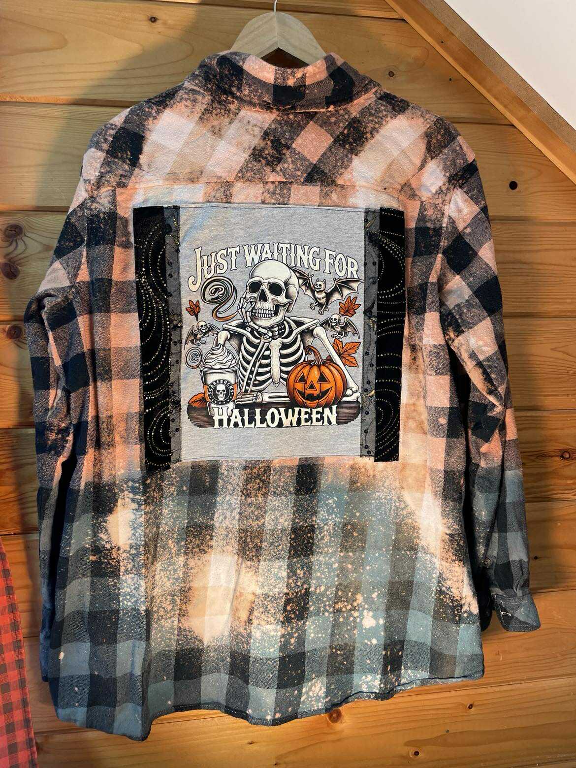 Skeleton “Just Waiting for Halloween” Flannel – Midnight Fade Edition