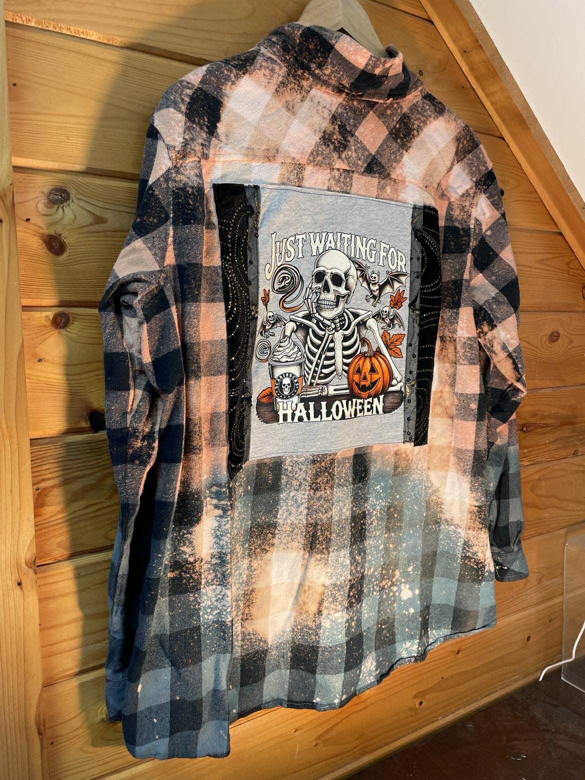 Skeleton “Just Waiting for Halloween” Flannel – Midnight Fade Edition