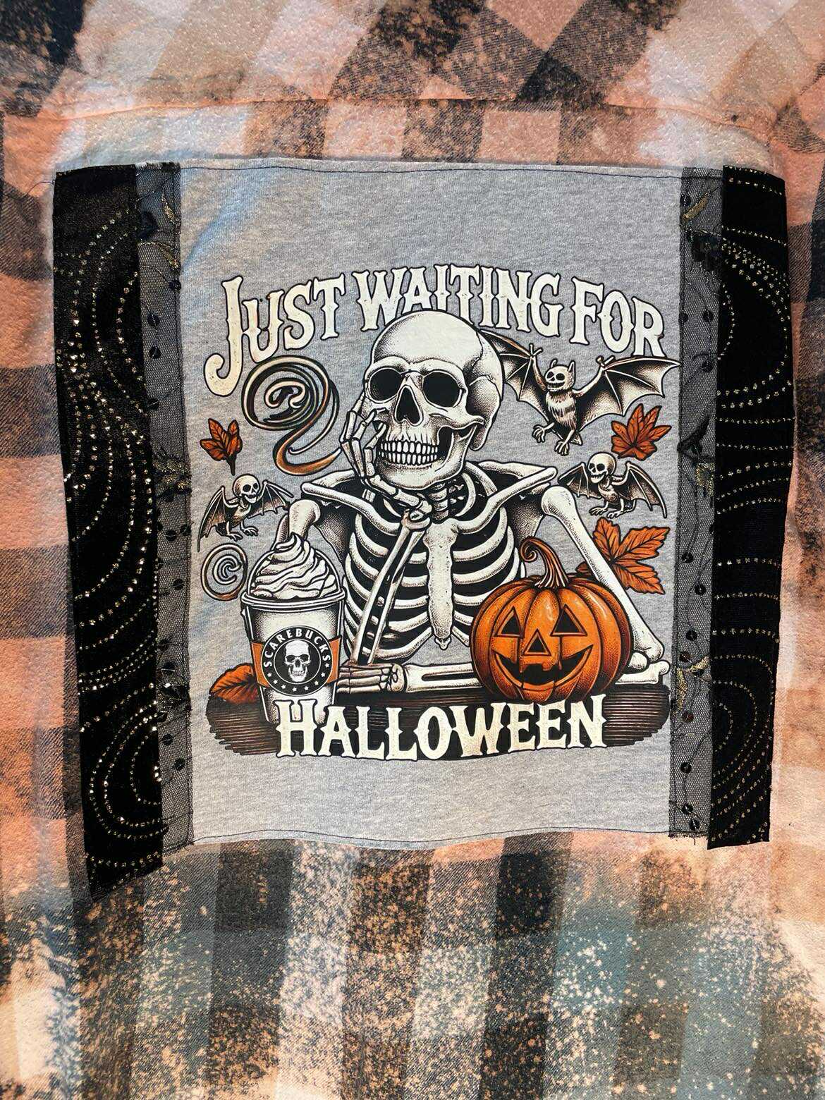 Skeleton “Just Waiting for Halloween” Flannel – Midnight Fade Edition