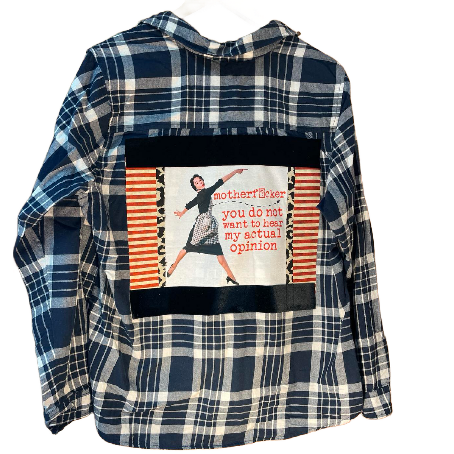 “Motherf*cker, You Do Not Want to Hear My Actual Opinion” – Black + Blue Bluntness Flannel