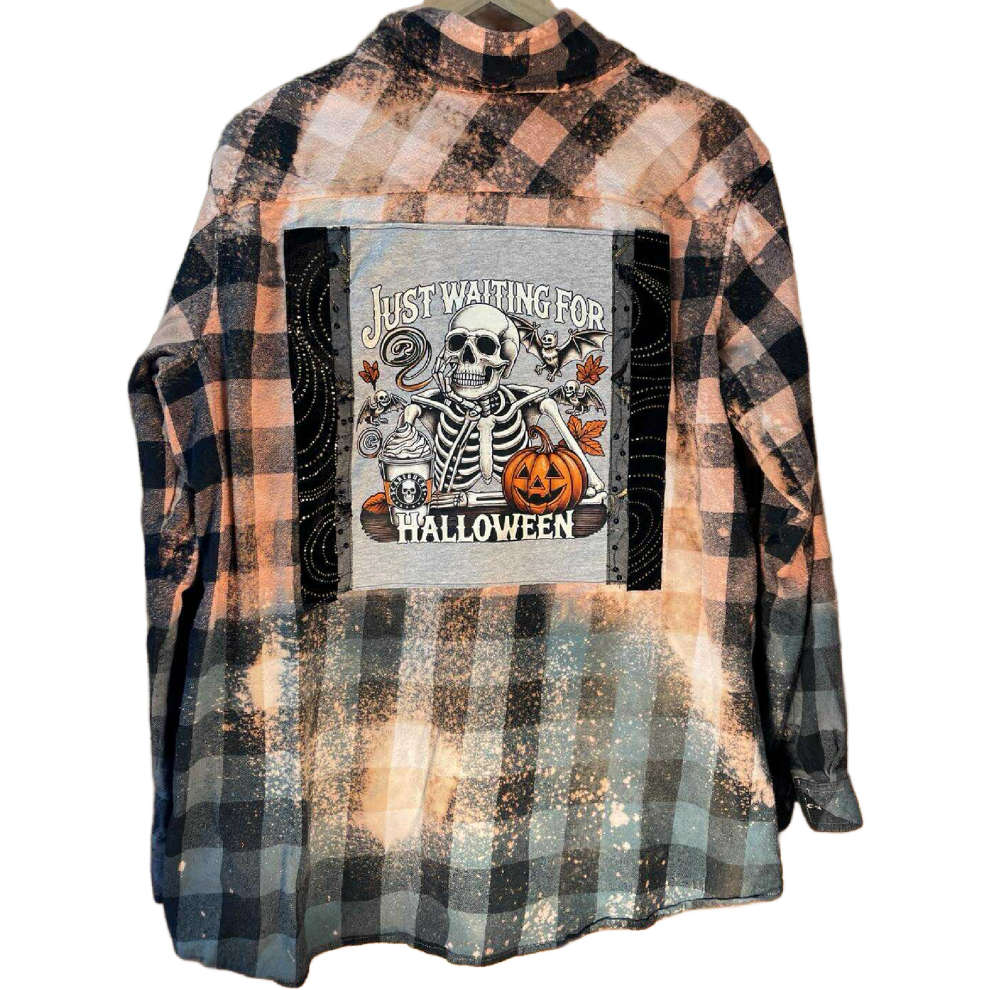 Skeleton “Just Waiting for Halloween” Flannel – Midnight Fade Edition