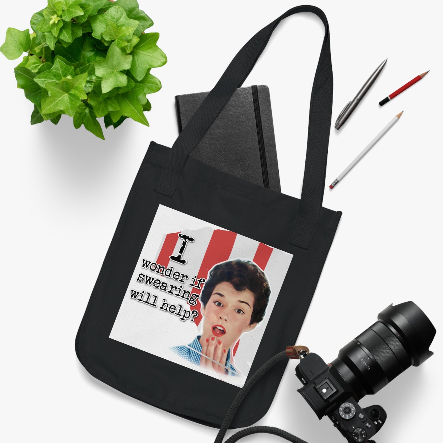 'I wonder if Swearing' - Vintage-Inspired Organic Canvas Tote Bag -