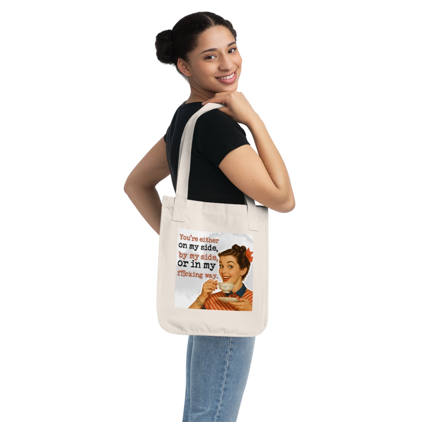 'on my side' - Vintage-Inspired Organic Canvas Tote Bag