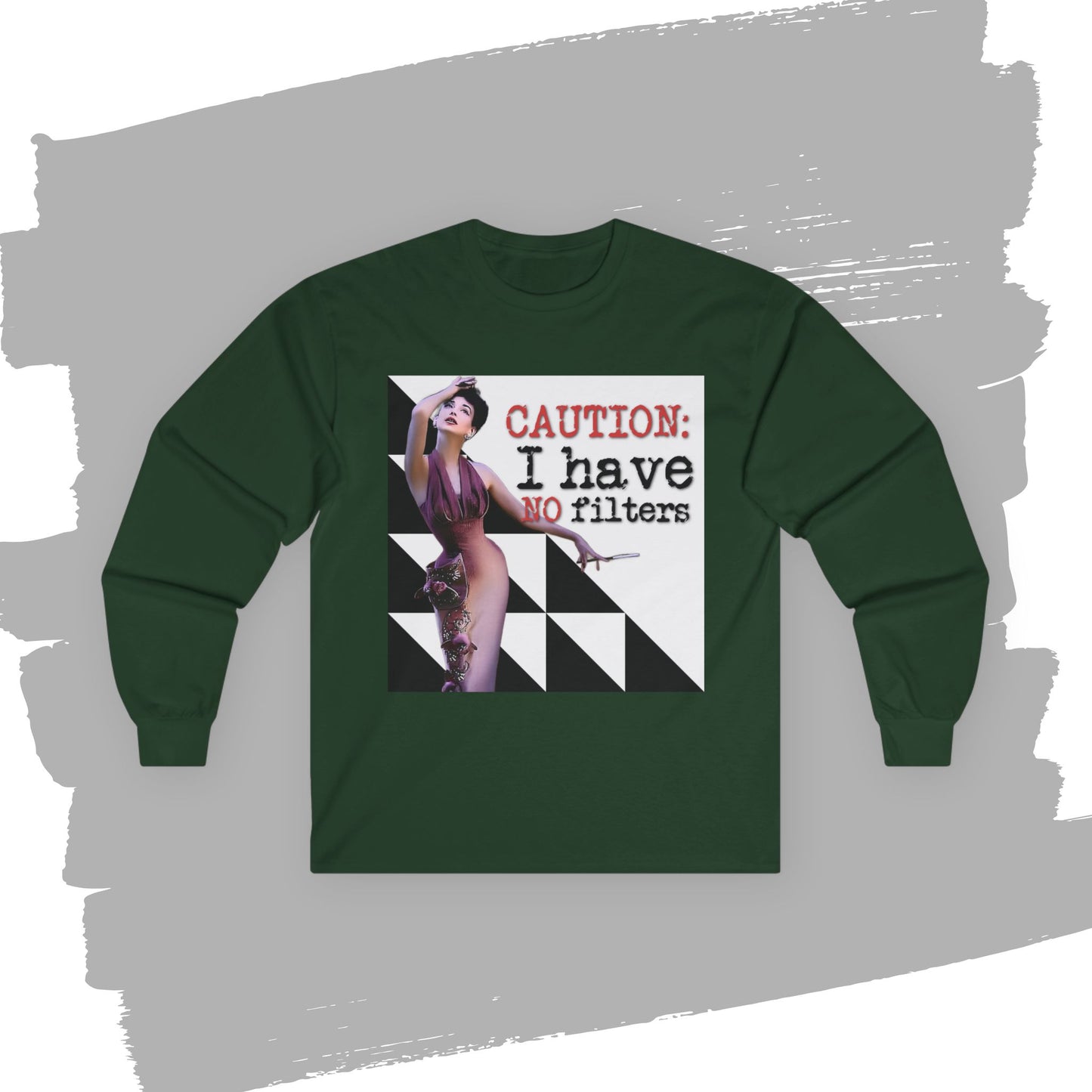 'CAUTION: I have no filters' -  Funny Retro Long Sleeve Tee -