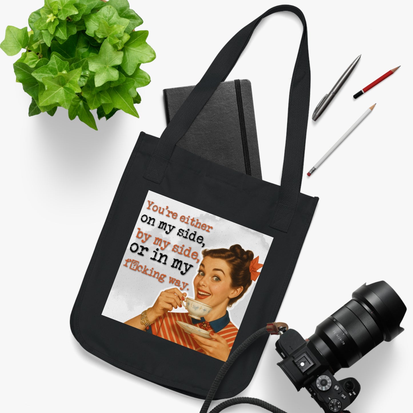 'on my side' - Vintage-Inspired Organic Canvas Tote Bag