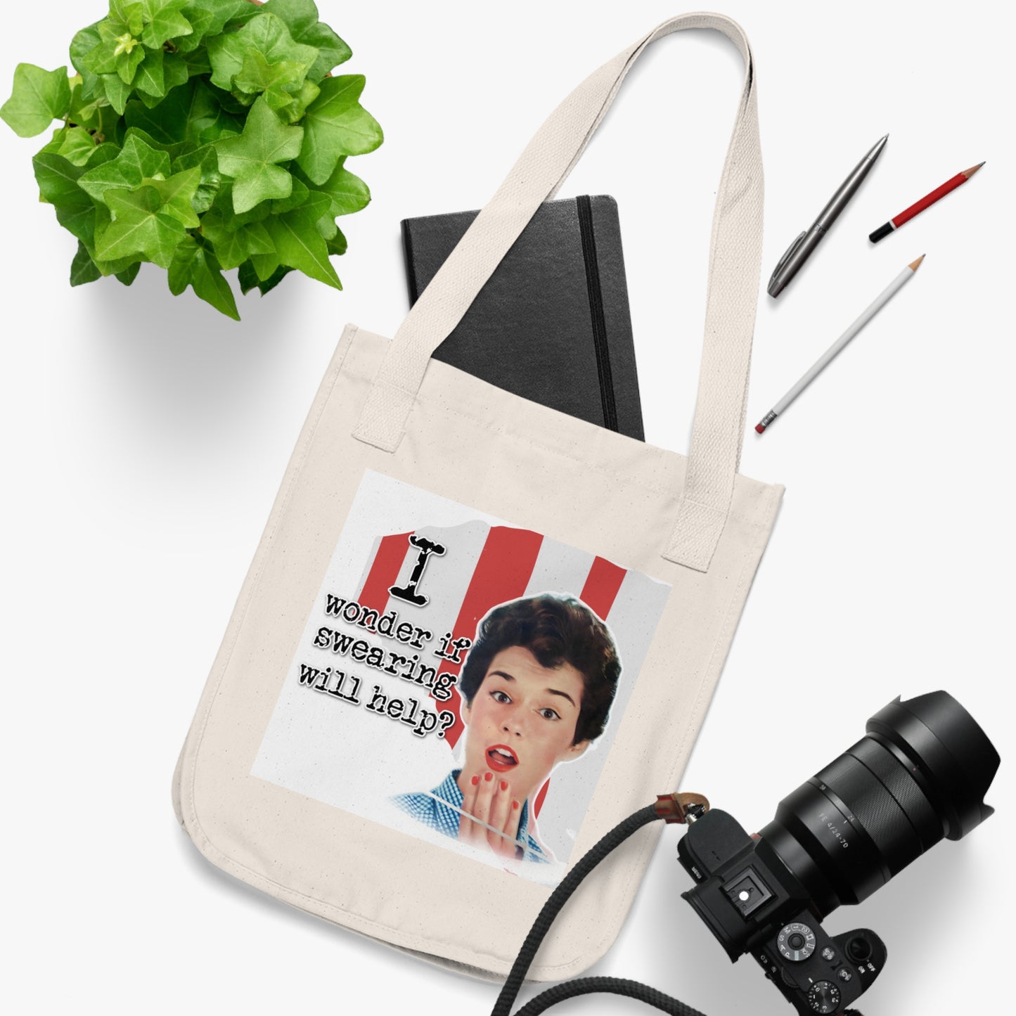 'I wonder if Swearing' - Vintage-Inspired Organic Canvas Tote Bag -