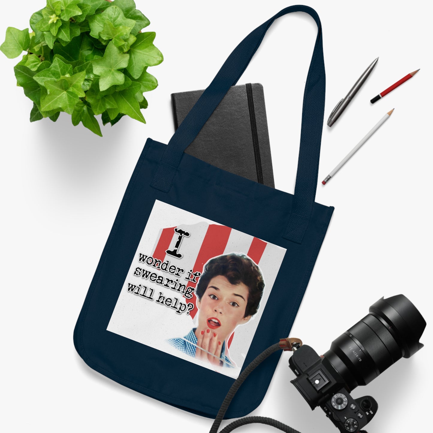'I wonder if Swearing' - Vintage-Inspired Organic Canvas Tote Bag -