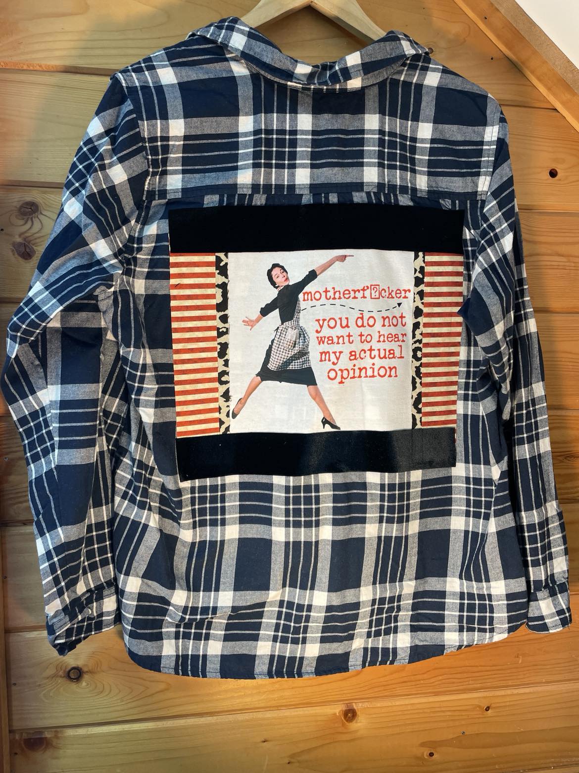 “Motherf*cker, You Do Not Want to Hear My Actual Opinion” – Black + Blue Bluntness Flannel