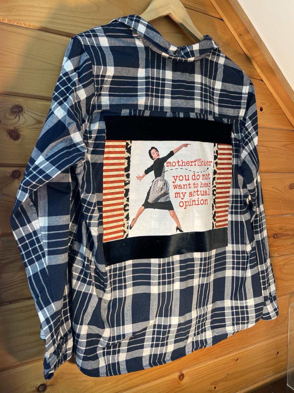 “Motherf*cker, You Do Not Want to Hear My Actual Opinion” – Black + Blue Bluntness Flannel