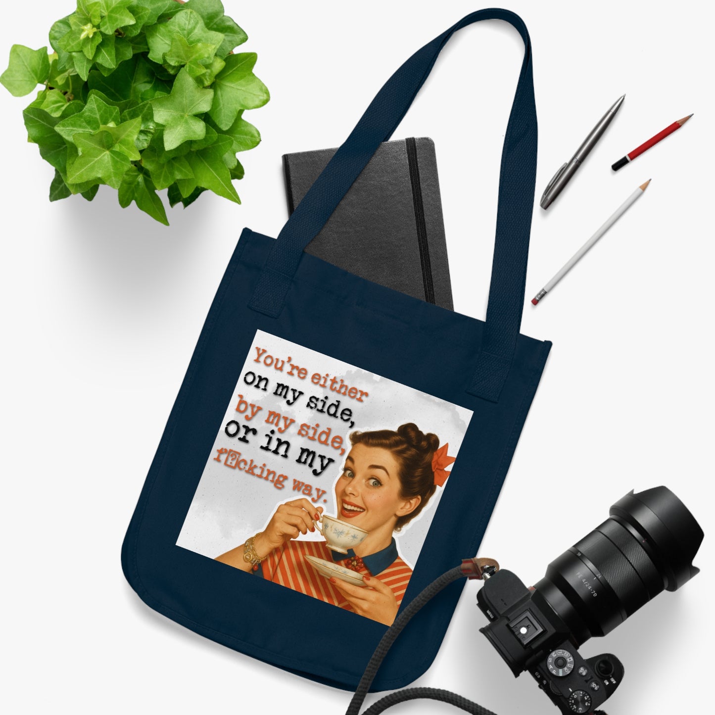 'on my side' - Vintage-Inspired Organic Canvas Tote Bag