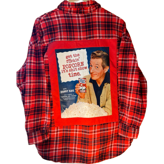 🍿 “Sh*t Show Time” Upcycled Flannel (One of a Kind)