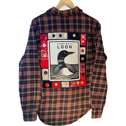 🪶 “Leave Me a Loon” Upcycled Flannel (One of a Kind)