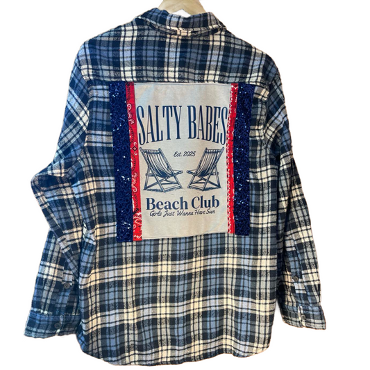🏖️ “Salty Babes Beach Club” Upcycled Flannel