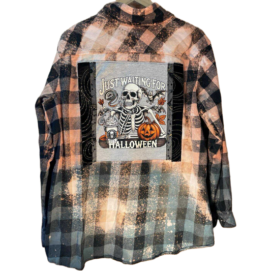 Skeleton “Just Waiting for Halloween” Flannel – Midnight Fade Edition