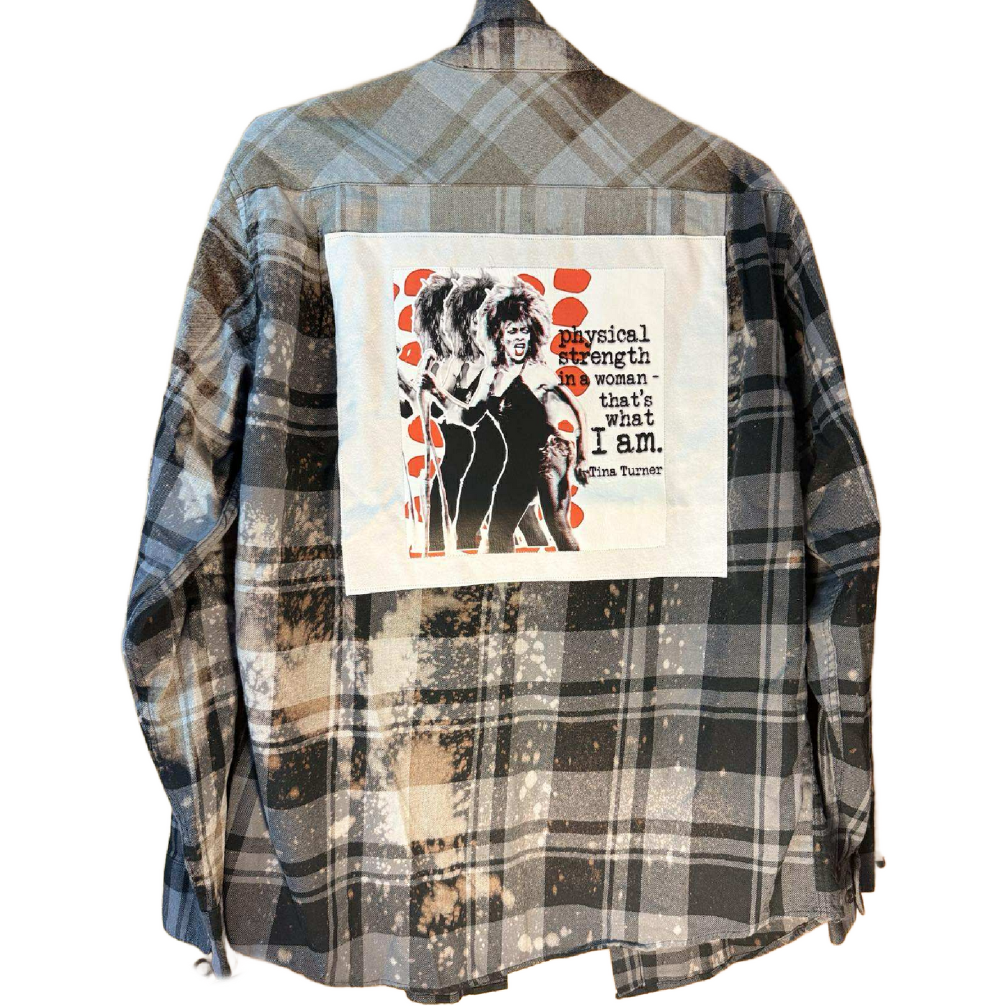 Tina Turner in black plaid “Physical Strength” Flannel